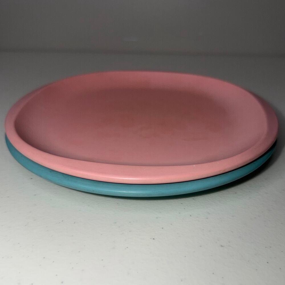 2 Boonton Belle, 9.80 inch Dinner Plates, 1 Mauve Pink,  1 Turquoise Blue